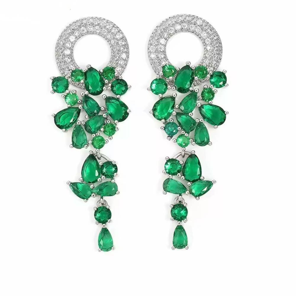 Anthropologie Green and Silver Statement Earrings